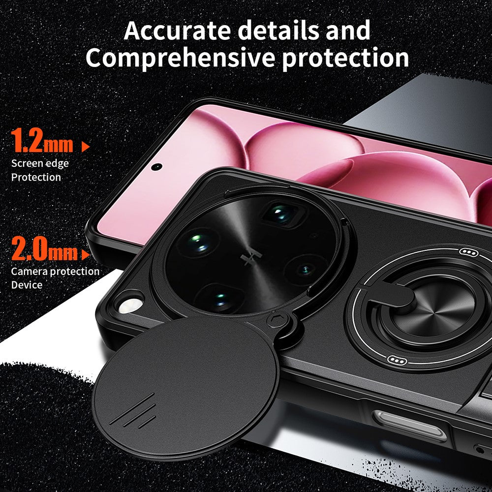 For Oppo Find X9 Ultra 5G Magnetic Case Ring Holder Foldable Kickstand TPU PC Phone Cover with Camera Lens Slider