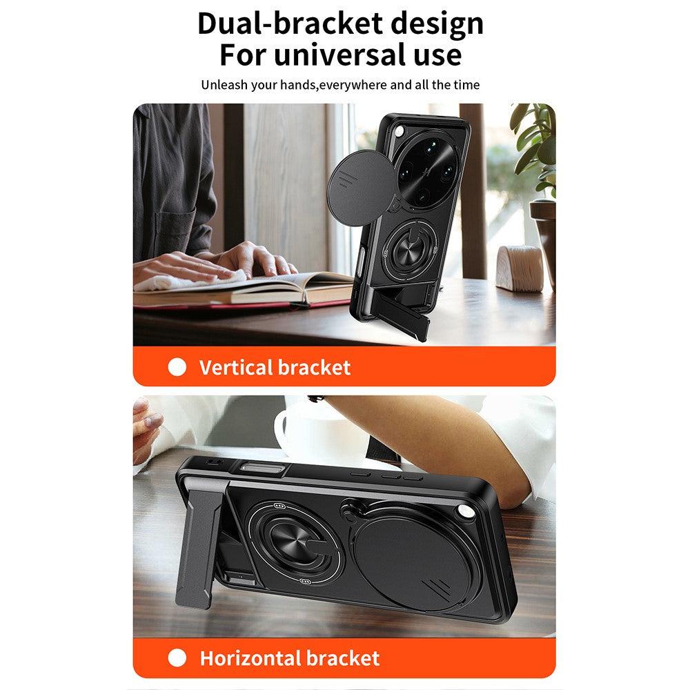 For Oppo Find X9 Ultra 5G Magnetic Case Ring Holder Foldable Kickstand TPU PC Phone Cover with Camera Lens Slider