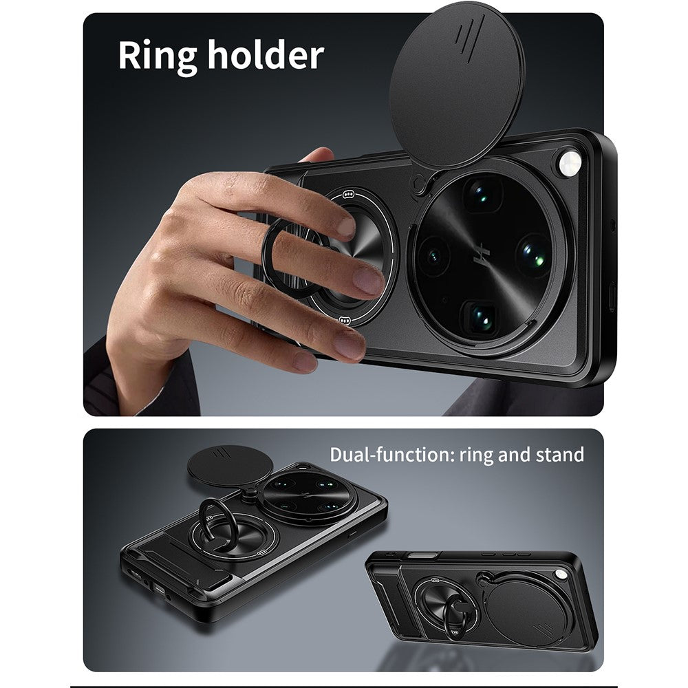 For Oppo Find X9 Ultra 5G Magnetic Case Ring Holder Foldable Kickstand TPU PC Phone Cover with Camera Lens Slider