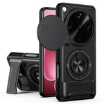 For Oppo Find X9 Ultra 5G Magnetic Case Ring Holder Foldable Kickstand TPU PC Phone Cover with Camera Lens Slider