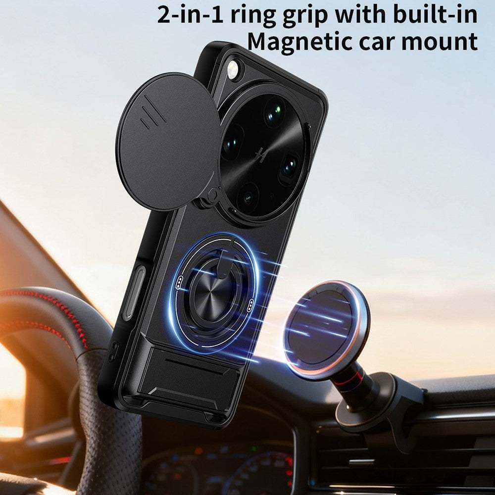 For Oppo Find X9 Ultra 5G Magnetic Case Ring Holder Foldable Kickstand TPU PC Phone Cover with Camera Lens Slider