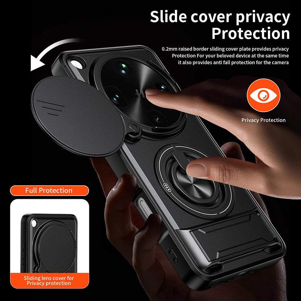 For Oppo Find X9 Ultra 5G Magnetic Case Ring Holder Foldable Kickstand TPU PC Phone Cover with Camera Lens Slider