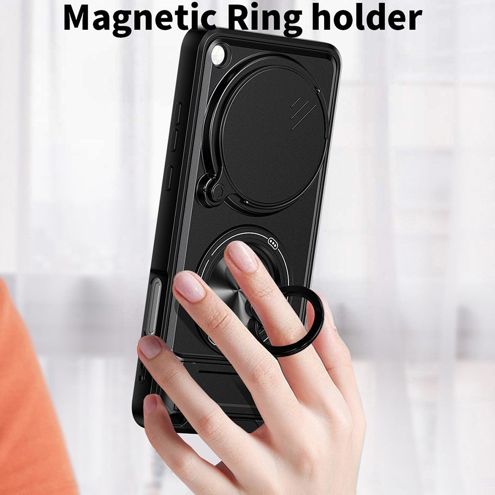 For Oppo Find X9 Ultra 5G Magnetic Case Ring Holder Foldable Kickstand TPU PC Phone Cover with Camera Lens Slider