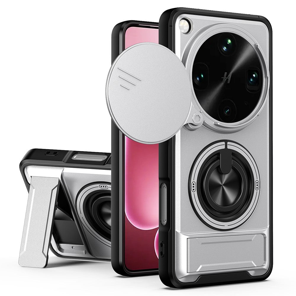 For Oppo Find X9 Ultra 5G Magnetic Case Ring Holder Foldable Kickstand TPU PC Phone Cover with Camera Lens Slider