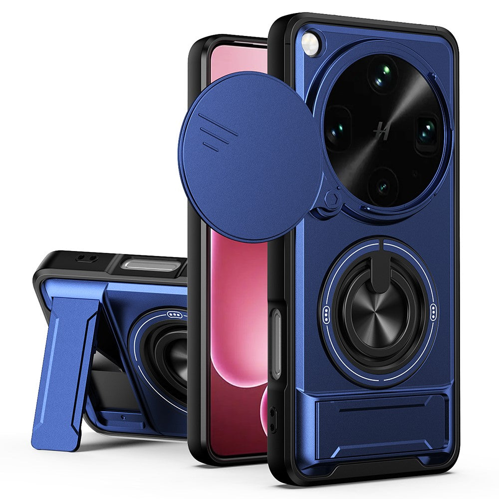 For Oppo Find X9 Ultra 5G Magnetic Case Ring Holder Foldable Kickstand TPU PC Phone Cover with Camera Lens Slider