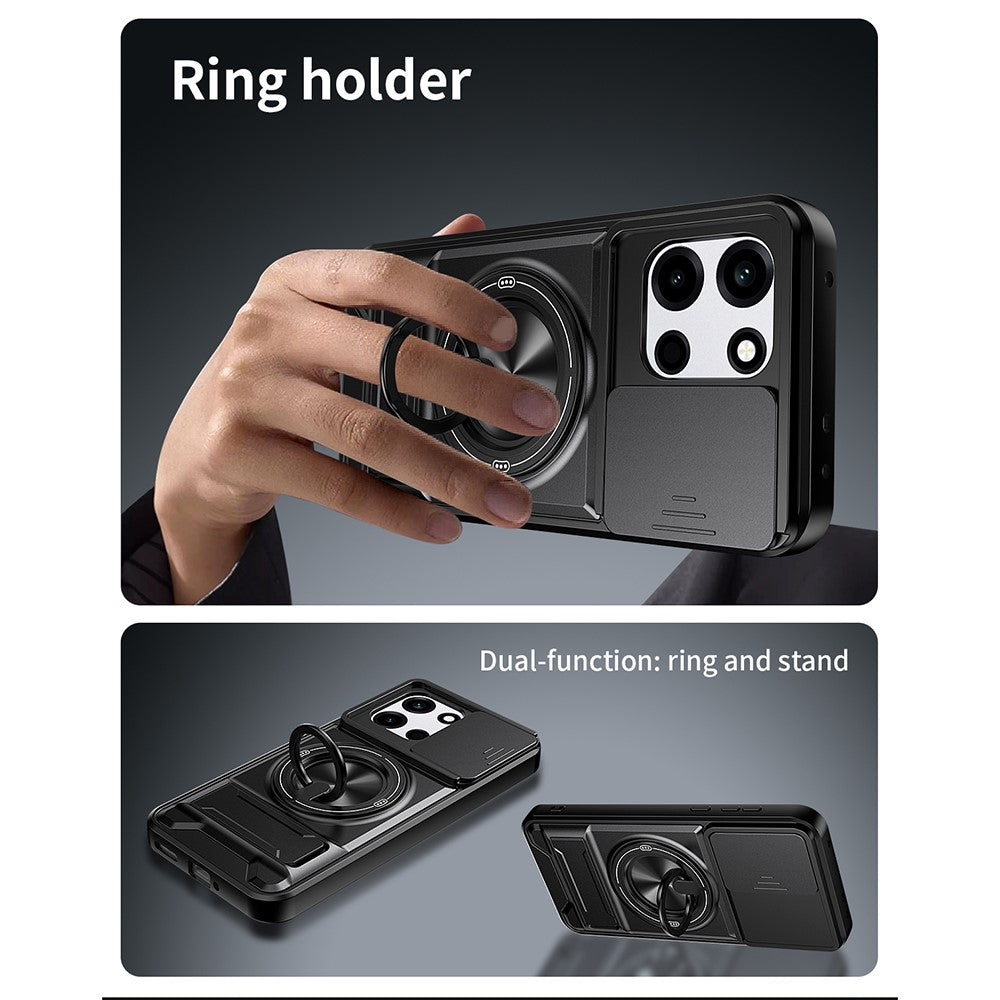 Magnetiskt fodral för OnePlus Nord CE6 5G / Nord 6 5G / Turbo 6V 5G / Turbo 6 5G ringhållare vikbart stativ TPU PC mobilskal med kameralinsreglage
