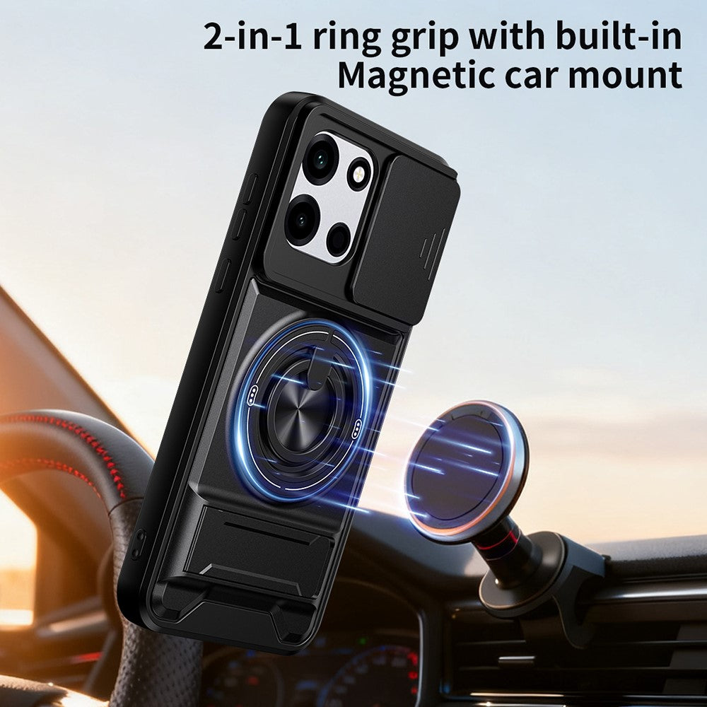 Magnetiskt fodral för OnePlus Nord CE6 5G / Nord 6 5G / Turbo 6V 5G / Turbo 6 5G ringhållare vikbart stativ TPU PC mobilskal med kameralinsreglage