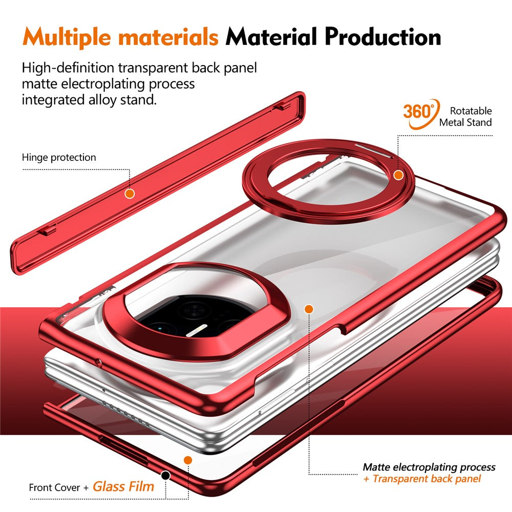 For Huawei Mate X7 Case 360° Rotating Alloy Kickstand Hinge Protection Shockproof Cover with Glass Film