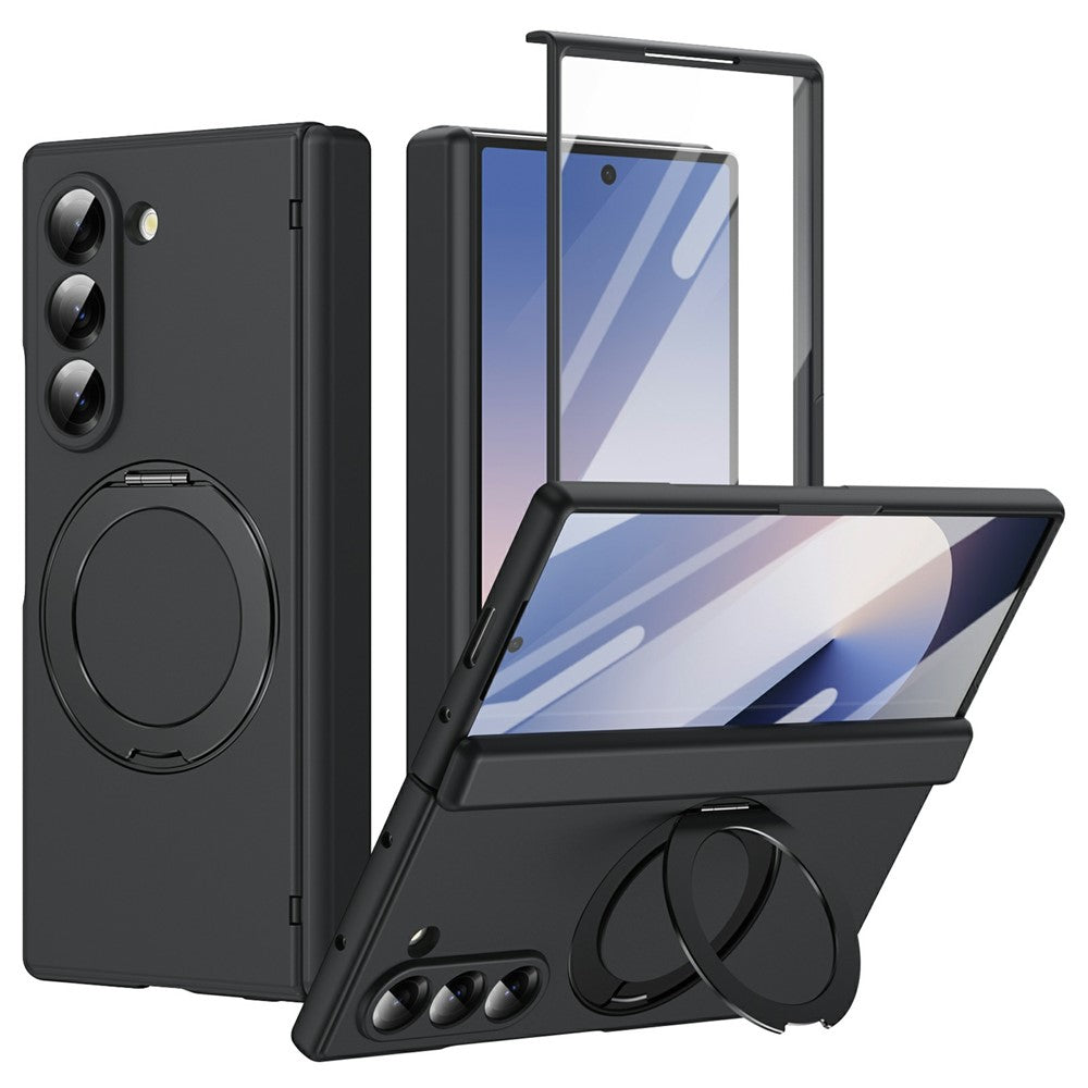 Til Samsung Galaxy Z Fold6 5G Foldbar Taske 360° Roterende Legeret Støtteben Hængselbeskyttelse Stødsikkert Cover med Glasfilm