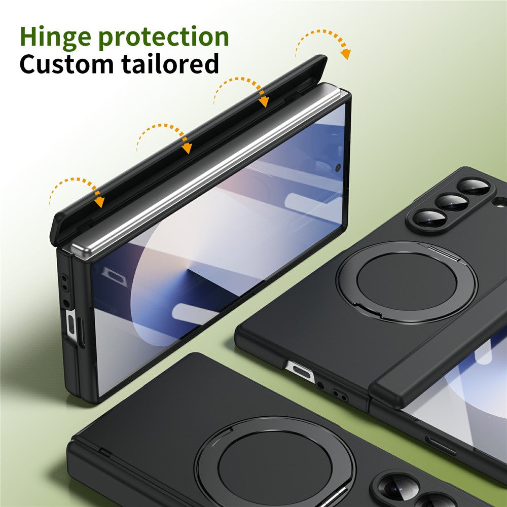 Til Samsung Galaxy Z Fold6 5G Foldbar Taske 360° Roterende Legeret Støtteben Hængselbeskyttelse Stødsikkert Cover med Glasfilm