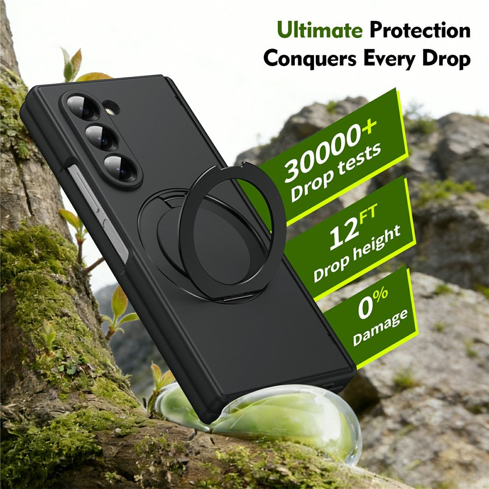 Til Samsung Galaxy Z Fold6 5G Foldbar Taske 360° Roterende Legeret Støtteben Hængselbeskyttelse Stødsikkert Cover med Glasfilm