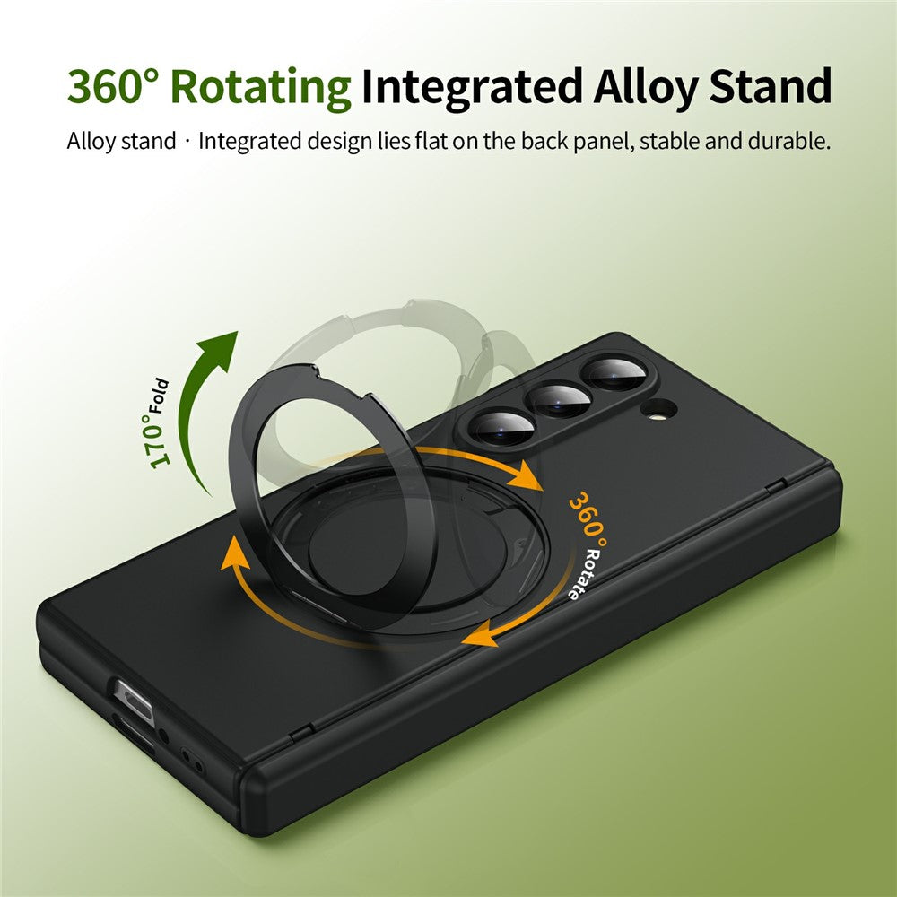 Til Samsung Galaxy Z Fold6 5G Foldbar Taske 360° Roterende Legeret Støtteben Hængselbeskyttelse Stødsikkert Cover med Glasfilm
