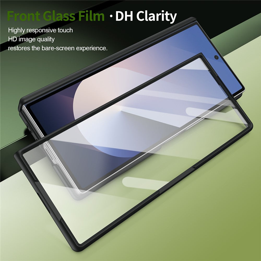 Til Samsung Galaxy Z Fold6 5G Foldbar Taske 360° Roterende Legeret Støtteben Hængselbeskyttelse Stødsikkert Cover med Glasfilm