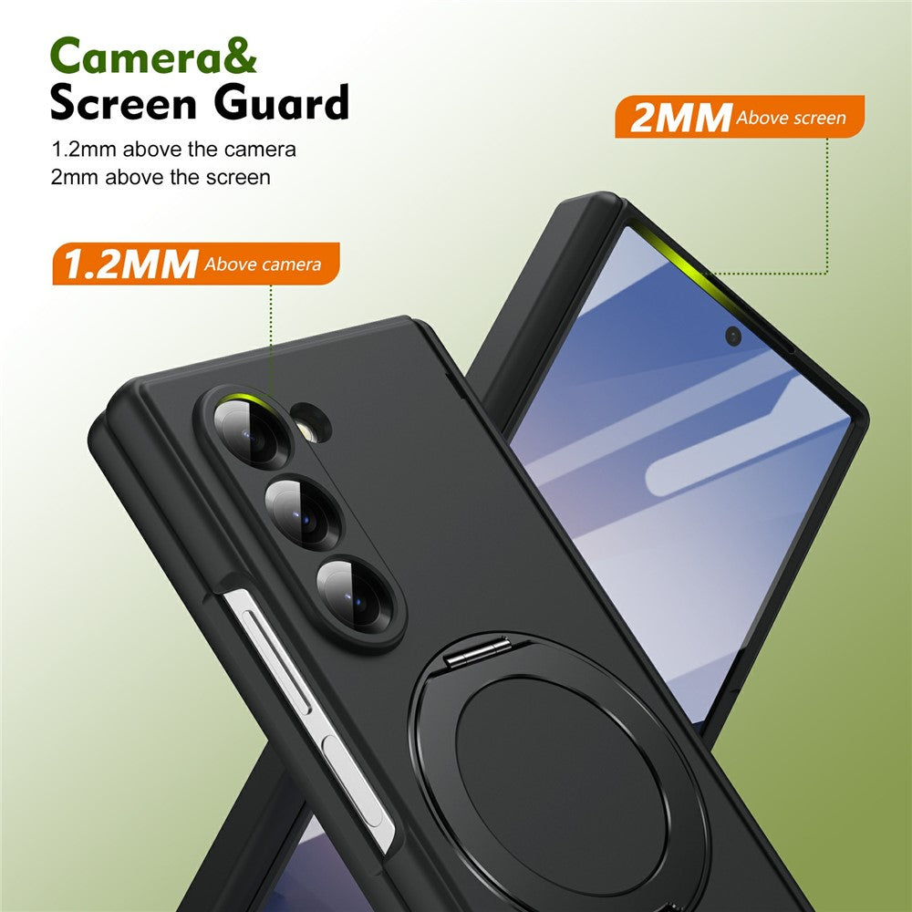 Til Samsung Galaxy Z Fold6 5G Foldbar Taske 360° Roterende Legeret Støtteben Hængselbeskyttelse Stødsikkert Cover med Glasfilm