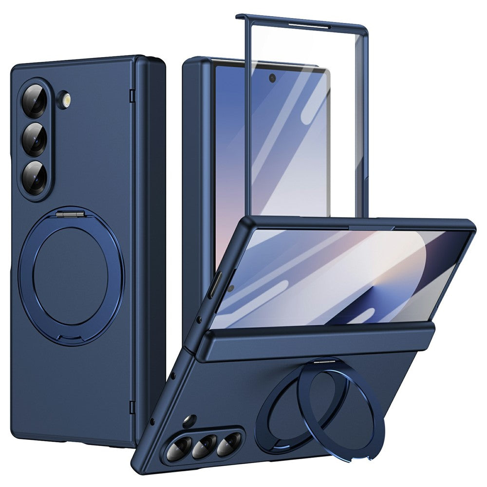 Til Samsung Galaxy Z Fold6 5G Foldbar Taske 360° Roterende Legeret Støtteben Hængselbeskyttelse Stødsikkert Cover med Glasfilm