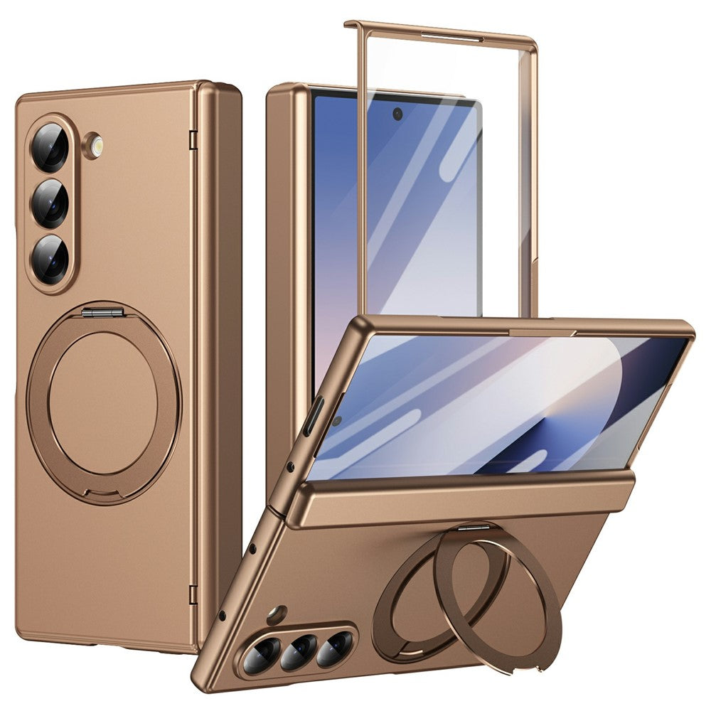 Til Samsung Galaxy Z Fold6 5G Foldbar Taske 360° Roterende Legeret Støtteben Hængselbeskyttelse Stødsikkert Cover med Glasfilm