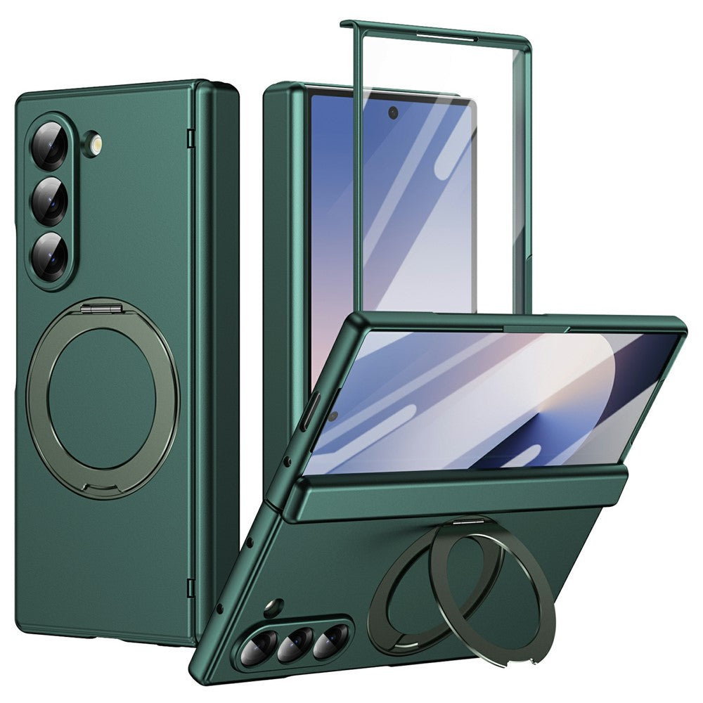 Til Samsung Galaxy Z Fold6 5G Foldbar Taske 360° Roterende Legeret Støtteben Hængselbeskyttelse Stødsikkert Cover med Glasfilm