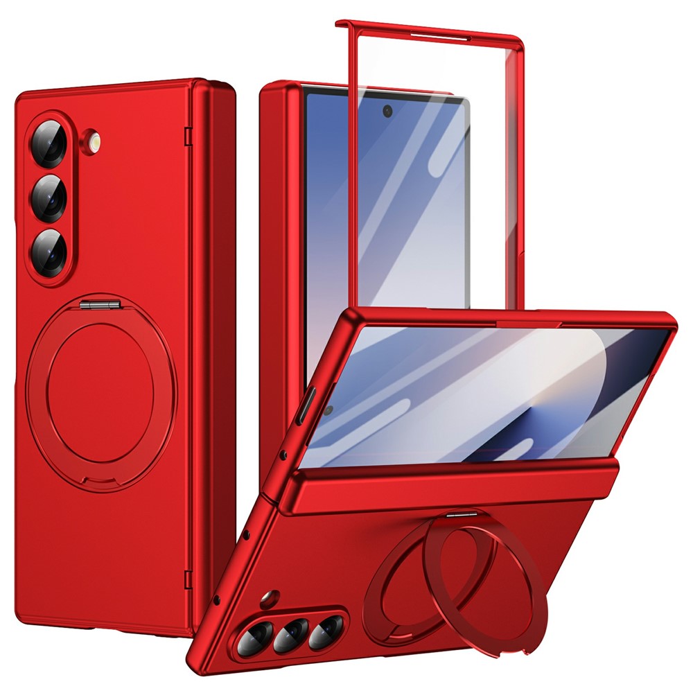 Til Samsung Galaxy Z Fold6 5G Foldbar Taske 360° Roterende Legeret Støtteben Hængselbeskyttelse Stødsikkert Cover med Glasfilm