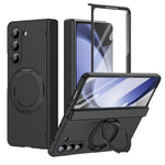 Samsung Galaxy Z Fold5 5G Vikbart Skal 360° Roterande Legering Stöd Gångjärnsskydd Stötsäkert Skal med Glasfilm