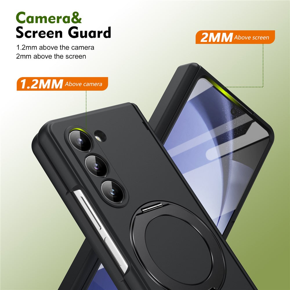 Samsung Galaxy Z Fold5 5G Vikbart Skal 360° Roterande Legering Stöd Gångjärnsskydd Stötsäkert Skal med Glasfilm