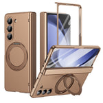 Samsung Galaxy Z Fold5 5G Vikbart Skal 360° Roterande Legering Stöd Gångjärnsskydd Stötsäkert Skal med Glasfilm