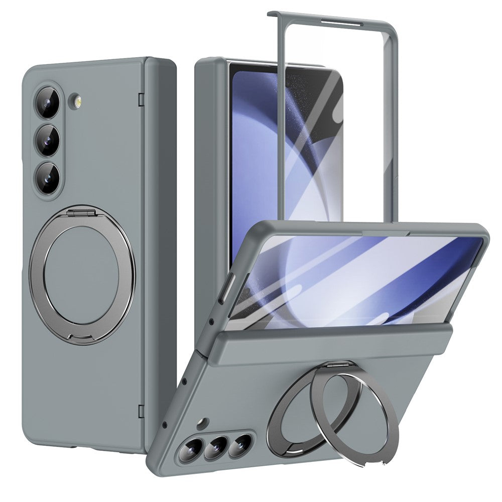 Samsung Galaxy Z Fold5 5G Vikbart Skal 360° Roterande Legering Stöd Gångjärnsskydd Stötsäkert Skal med Glasfilm