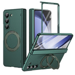 Samsung Galaxy Z Fold5 5G Vikbart Skal 360° Roterande Legering Stöd Gångjärnsskydd Stötsäkert Skal med Glasfilm