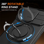 For iPhone 12 Pro Max  /  13 Pro Max Case Magnetic Case Ring Kickstand Slide Camera Cover TPU PC Hybrid Phone Shell