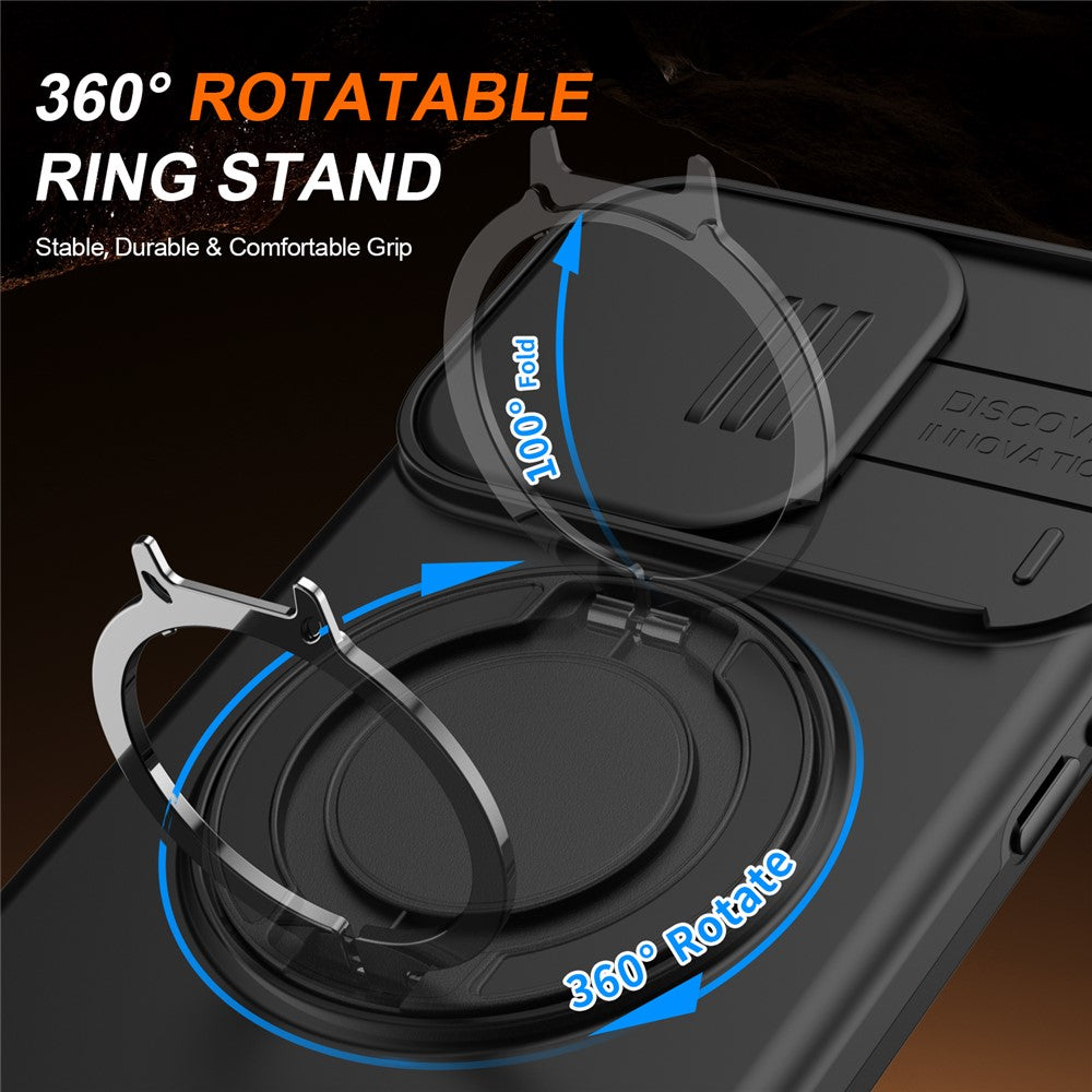 For iPhone 12 Pro Max  /  13 Pro Max Case Magnetic Case Ring Kickstand Slide Camera Cover TPU PC Hybrid Phone Shell