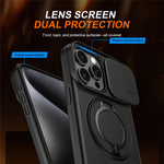 For iPhone 12 Pro Max  /  13 Pro Max Case Magnetic Case Ring Kickstand Slide Camera Cover TPU PC Hybrid Phone Shell