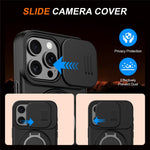 For iPhone 12 Pro Max  /  13 Pro Max Case Magnetic Case Ring Kickstand Slide Camera Cover TPU PC Hybrid Phone Shell