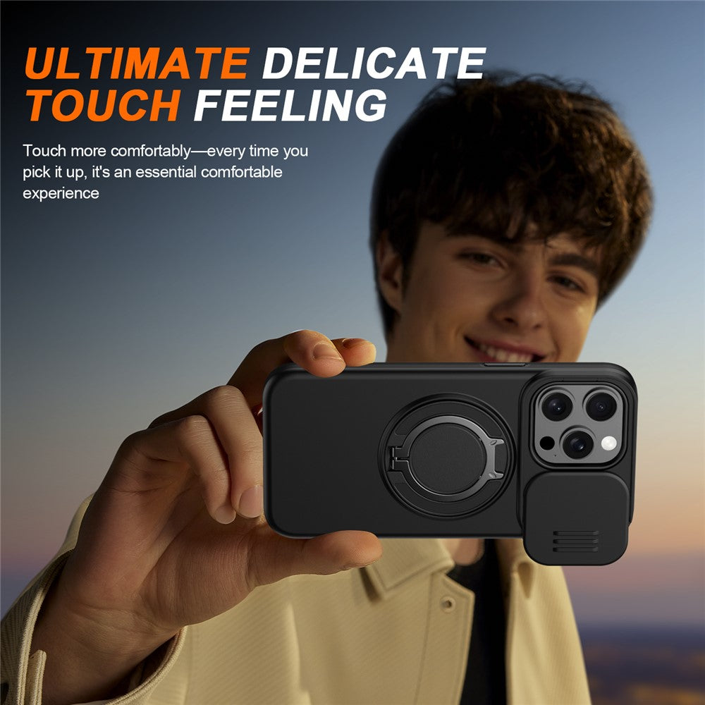 For iPhone 12 Pro Max  /  13 Pro Max Case Magnetic Case Ring Kickstand Slide Camera Cover TPU PC Hybrid Phone Shell