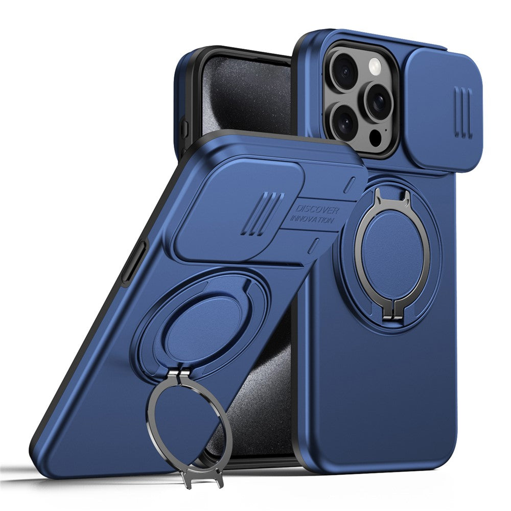 For iPhone 12 Pro Max  /  13 Pro Max Case Magnetic Case Ring Kickstand Slide Camera Cover TPU PC Hybrid Phone Shell
