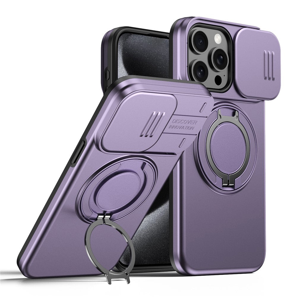 For iPhone 12 Pro Max  /  13 Pro Max Case Magnetic Case Ring Kickstand Slide Camera Cover TPU PC Hybrid Phone Shell