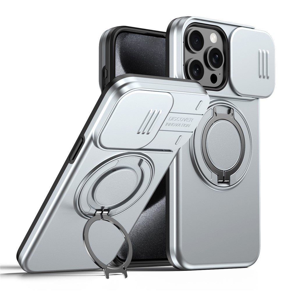 For iPhone 12 Pro Max  /  13 Pro Max Case Magnetic Case Ring Kickstand Slide Camera Cover TPU PC Hybrid Phone Shell