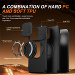 For iPhone 14 Pro Case Magnetic Case Ring Kickstand Slide Camera Cover TPU PC Hybrid Phone Shell