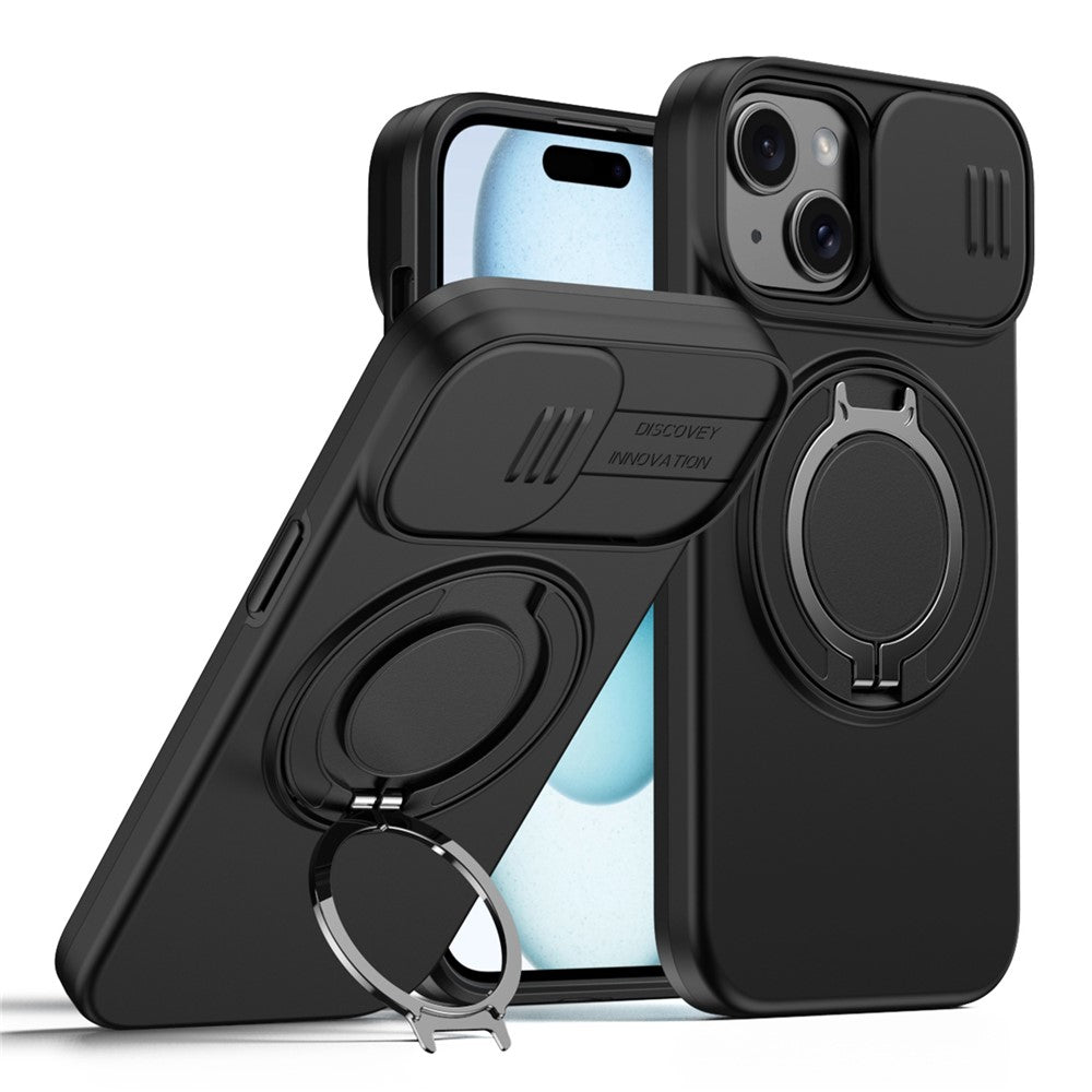 Til iPhone 15 Cover Magnetisk Cover Ring Kickstand Slide Kamera Beskytter TPU PC Hybrid Telefoncover