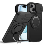 For iPhone 15 Case Magnetic Case Ring Kickstand Slide Camera Cover TPU PC Hybrid Phone Shell