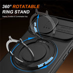 For iPhone 15 Case Magnetic Case Ring Kickstand Slide Camera Cover TPU PC Hybrid Phone Shell