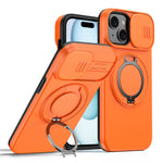 For iPhone 15 Case Magnetic Case Ring Kickstand Slide Camera Cover TPU PC Hybrid Phone Shell