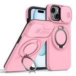 For iPhone 15 Case Magnetic Case Ring Kickstand Slide Camera Cover TPU PC Hybrid Phone Shell