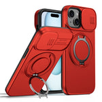 For iPhone 15 Case Magnetic Case Ring Kickstand Slide Camera Cover TPU PC Hybrid Phone Shell