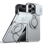 iPhone 15 Pro Hybridskal med Ringställ & Kameraskydd - Silver