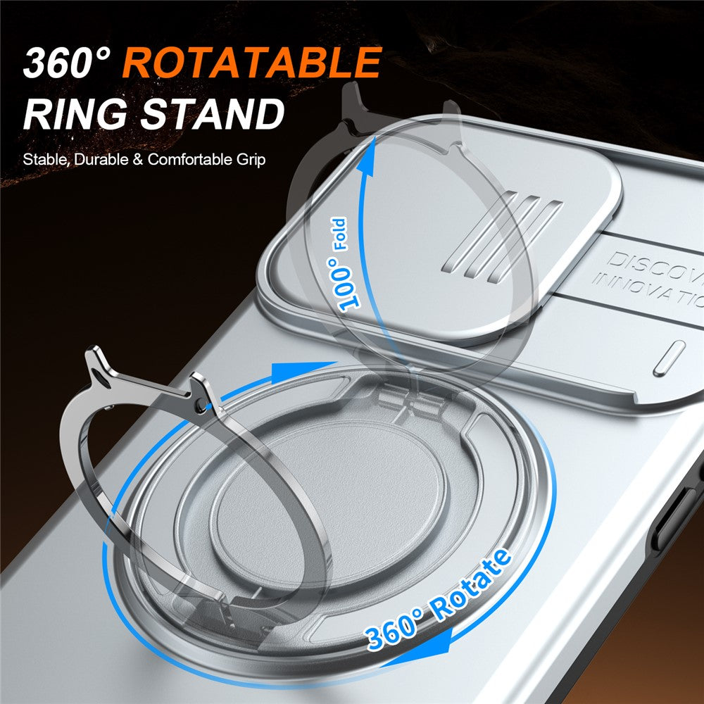 iPhone 15 Pro Hybridskal med Ringställ & Kameraskydd - Silver