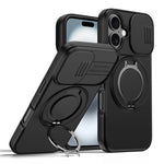 For iPhone 16 Case Magnetic Case Ring Kickstand Slide Camera Cover TPU PC Hybrid Phone Shell