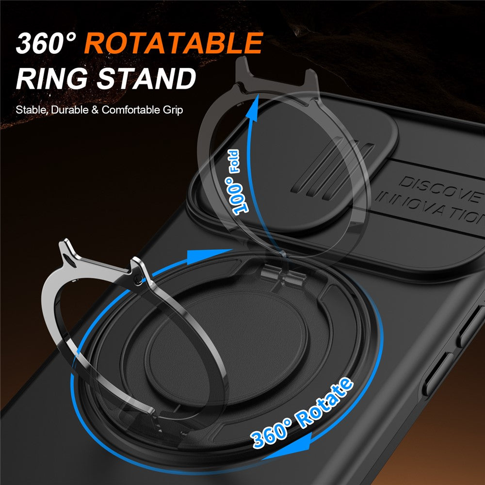 For iPhone 16 Case Magnetic Case Ring Kickstand Slide Camera Cover TPU PC Hybrid Phone Shell