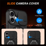 For iPhone 16 Case Magnetic Case Ring Kickstand Slide Camera Cover TPU PC Hybrid Phone Shell