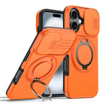 For iPhone 16 Case Magnetic Case Ring Kickstand Slide Camera Cover TPU PC Hybrid Phone Shell