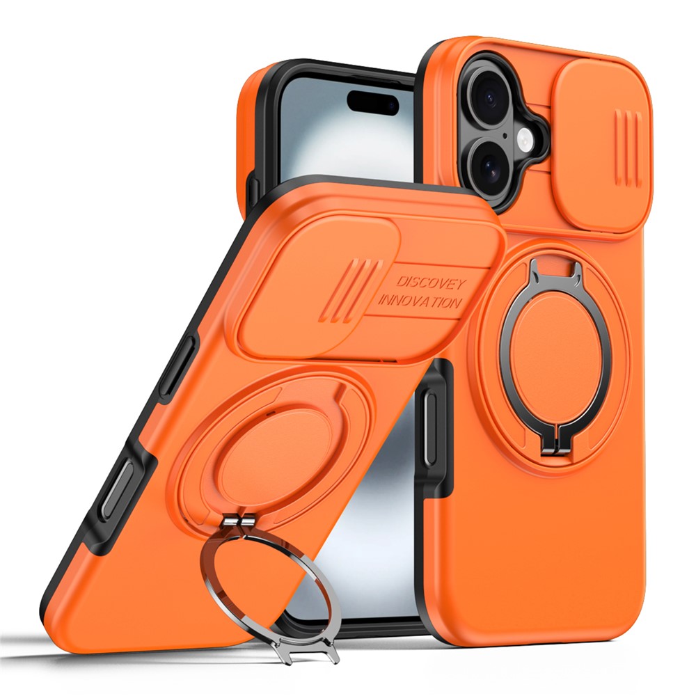 For iPhone 16 Case Magnetic Case Ring Kickstand Slide Camera Cover TPU PC Hybrid Phone Shell