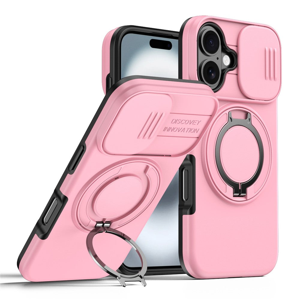For iPhone 16 Case Magnetic Case Ring Kickstand Slide Camera Cover TPU PC Hybrid Phone Shell